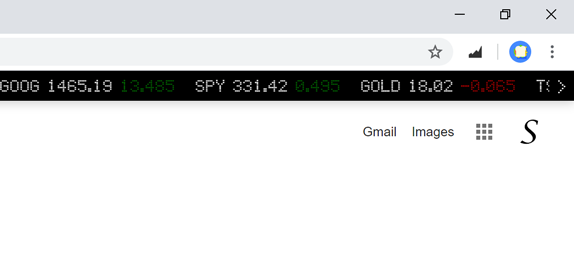 Installed Finance Toolbar Chrome extension with the visible Stock icon in the toolbar