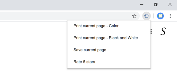 Installed Print Chrome extension with the visible Print icon in the toolbar